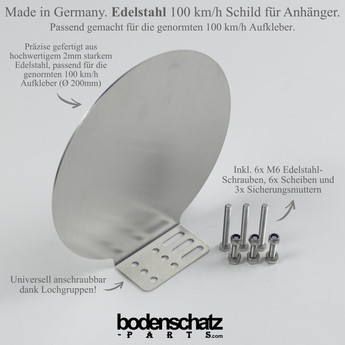 100 km/h Schild Edelstahl Halterung/Befestigung - Konsole für genormte Aufkleber - Der Universal-Winkel