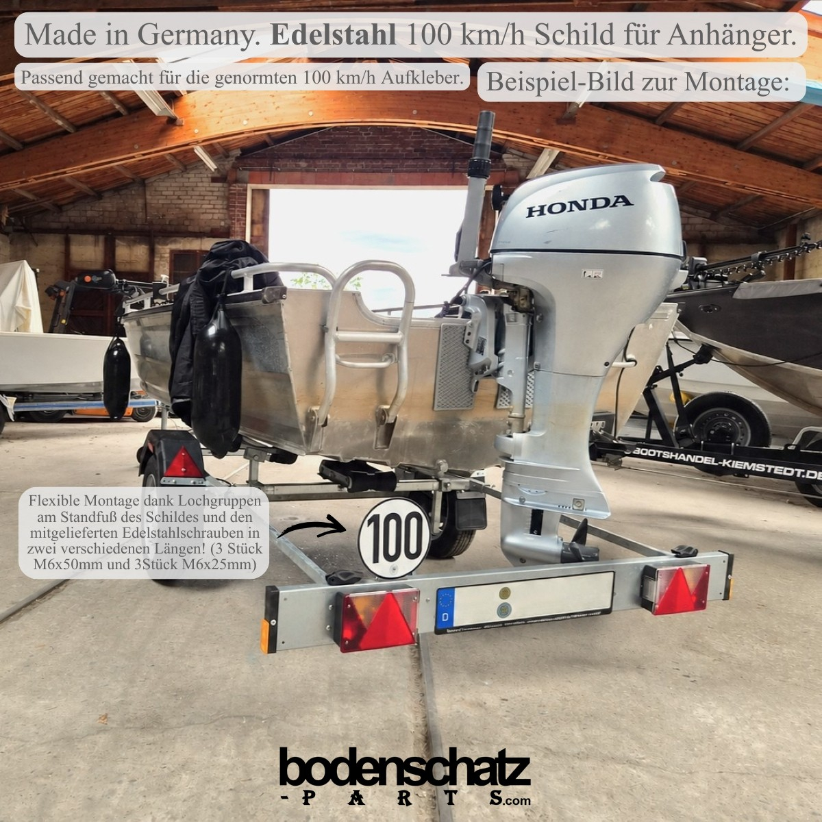 100 km/h Schild Edelstahl Halterung/Befestigung - Konsole für genormte Aufkleber - Der Universal-Winkel