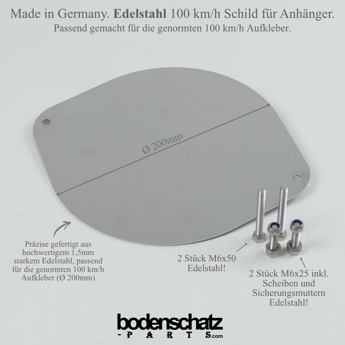 100 km/h Schild Edelstahl Halterung/Befestigung - Konsole für genormte Aufkleber - Das universelle für die Bordwand