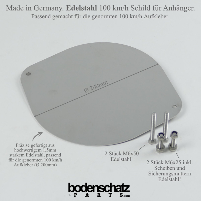 100 km/h Schild Edelstahl Halterung/Befestigung - Konsole für genormte Aufkleber - Der Universal-Winkel
