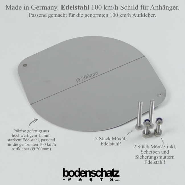 100 km/h Schild Edelstahl Halterung/Befestigung - Konsole für genormte Aufkleber - Das universelle für die Bordwand